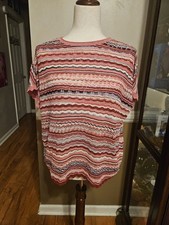 Loft Sweater M Striped Cap Sleeve Pullover Knit Pink Lightweight Preppy