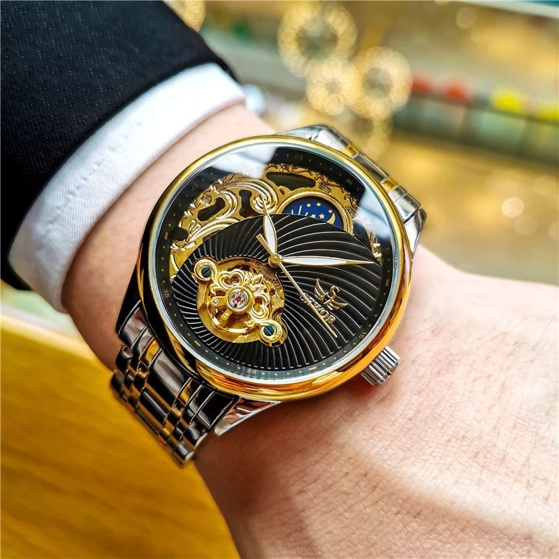 Men's Elegant Skeleton Flywheel Automatic Mechanical Watch - Business Vintage - Image 2 of 4