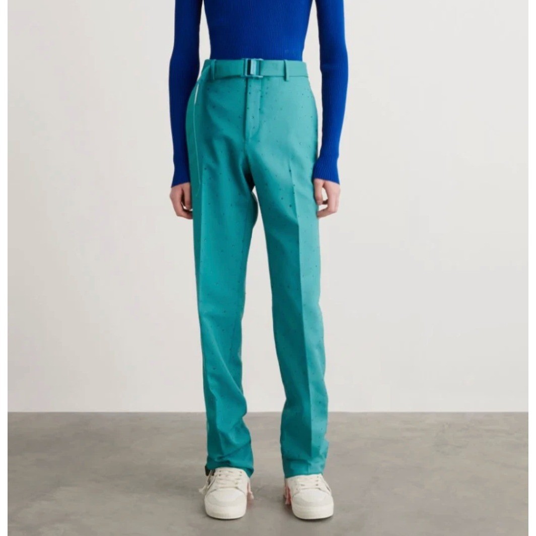 Off-White Mens Tailoring Seasonal Embellished Dress Pants Size 52 Teal
