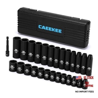 27PCS 3/8'' Drive Metric Impact Socket Set,Deep and Shallow, 7mm to 19mm, 6