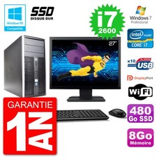 PC HP 6300 MT Ecran 27" Core i7-2600 RAM 8Go SSD 480Go Graveur DVD Wifi W7