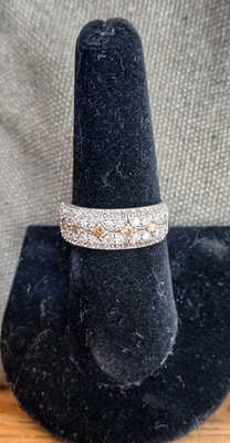 Unique Vintage Style 925 Ss Champagne And White Diamond Band Ring Sz 8