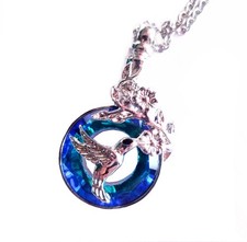 Silver Tone Urn Cremation Memorial Necklace Hummingbird Pendant for Ashes Blue