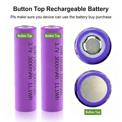 2 Pcs Rechargeable Battery 3.7V 3000mah Capacity High Quality Button Top Battery