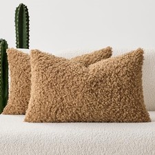 Faux Fur Throw Pillow Covers 20x12 Inch Set 20" x 12" Pack of 2 Light Brown