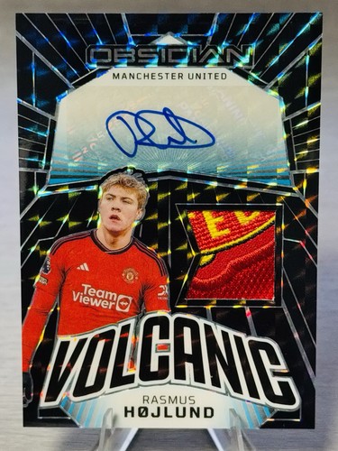 🔥⚽️RASMUS HOJLUND 2023-24 Obsidian Volcanic Black Geometric PATCH AUTO 1/1!⚽️🔥