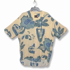 Vtg JAMS WORLD Men's Large Hawaiian Shirt Yellow Blue Floral Aloha Tiki Vacation