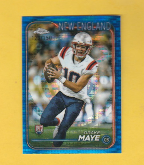 Drake Maye 2024 Topps Chrome #203 Blue Refractor Numbered 129 /150 Rookie Card !