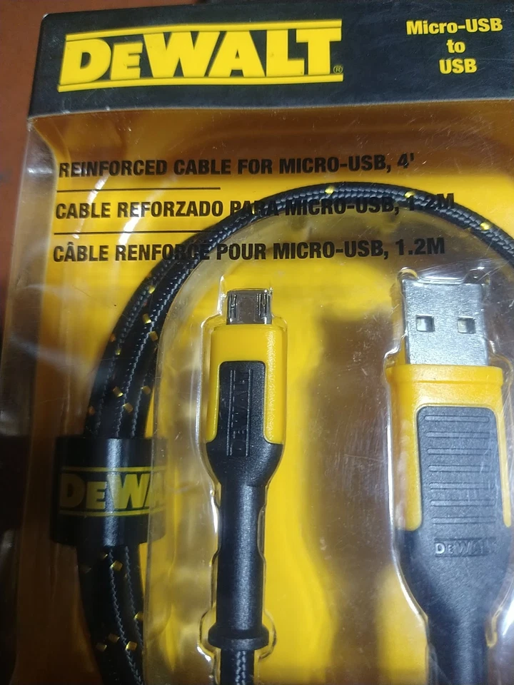 Cable trenzado reforzado DeWALT 4 pies micro-USB KEVLAR 131 1360 DW2 Android nuevo en caja Foto 3 de 4
