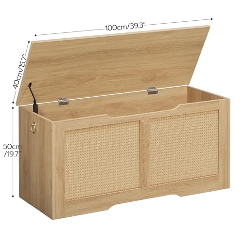 Storage Bench, 39.3" Toy Box, Rattan-Like 39.3"L x 15.7"W x 19.7"H Natural - Picture 4 of 8