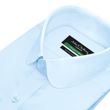 Mens Sky Blue Penny Round Collar Shirt 1930s Vintage Club collar Cotton Long
