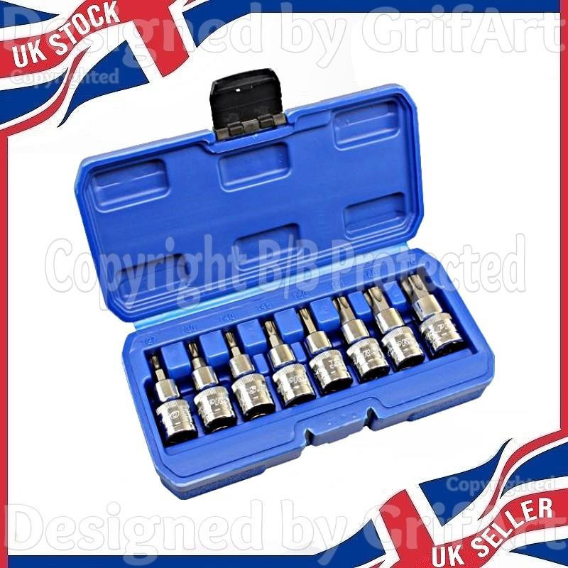 US PRO 8PC MALE TORX BIT STAR SOCKET SET T27 -T70 1/2"" DRIVE FOR RATCHETS & CASE