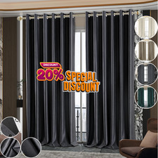 Blackout Curtains Ring Top Thick Thermal Ready Made Eyelet Curtain Pair