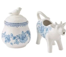 NEW Pioneer Woman Blue Agatha Stoneware Sugar Bowl & Creamer Set