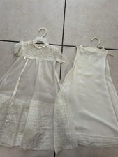Vintage 1940s-1950s Infant Christening Dress  Slip Set, Sheer Lace Overlay