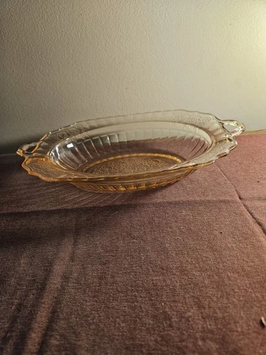 Hocking Glass Rose, Flower Pink Depression Two-Handled Vegetable Bowl 11" x 7.5"