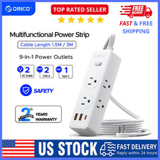 6 Outlet USB Surge Protector Power Strip Grounded Flat Plug Extension Cord 5