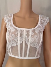 VICTORIA'S SECRET NWT White Lace Bustier Top, Medium, Wireless Sheer, Was 59.95