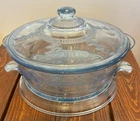Vintage Fire King Sapphire Blue Philbe 2 Qt Casserole Dish Lid, Trivet w Handles