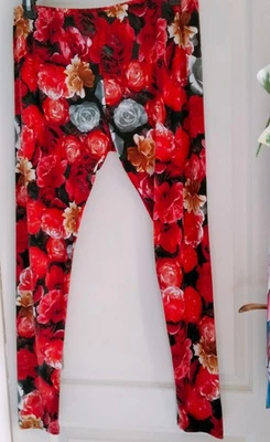 Leggings à fleurs roses rouge, fushia, gris, jaune taille 46/48 occasion - Photo 1/4
