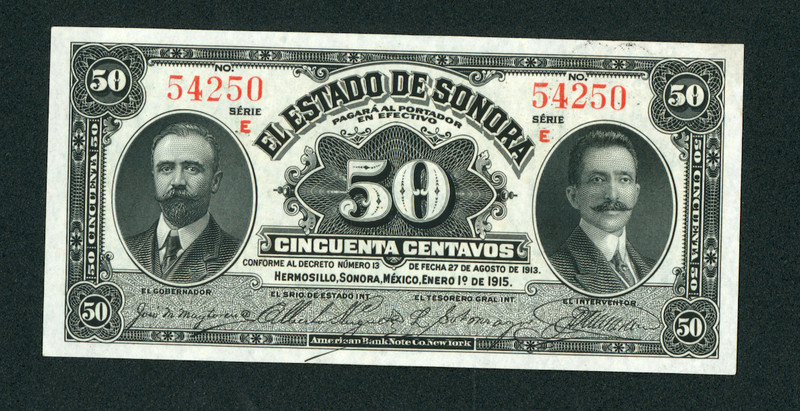 50 Centavos 1915 ((CHOICE AU)) El Estado De Sonora CURRENCY (2nd of 3 consec)