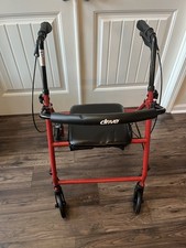 Drive Red 4-Wheel Rollator Walker with Seat, Handbrakes, Adjustable Handles
