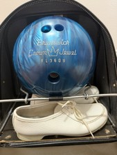 Vintage Brunswick Crown Jewel Bowling Ball with size 6.5 Bowling Shoes W/Bag