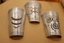 set of 3 unique Moroccan hand made wall lamps in brushed aluminium.  from 2007  