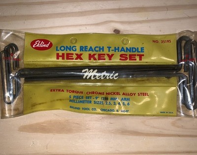Vintage Eklind Metric Long Reach T-Handle Hex Key Set # 35195