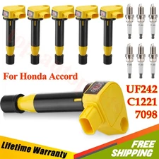 UF242 Ignition Coil and Spark Plug For Honda Accord Odyssey Acura CL TL 6Pack