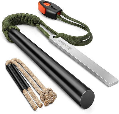Ferro Rod Fire Starter Kit   5'' Flint and Steel with Two Waxed Tinder Cord & Par