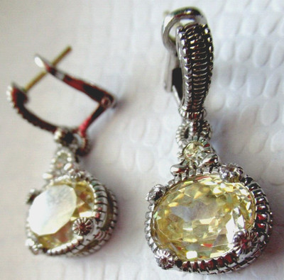 Judith Ripka Ohrringe Sterlingsilber & 18 Karat Gold Kanarienquarz und Diamant G-Box