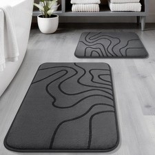 Memory Foam Bathroom Rugs Sets 2 Piece, 32"x20" 24"x17", Dark Grey