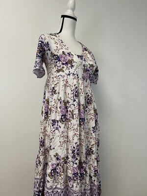 D&K A Line Dress Women Small Floral Swing Purple Short Sleeve Fit Flare Slim N78