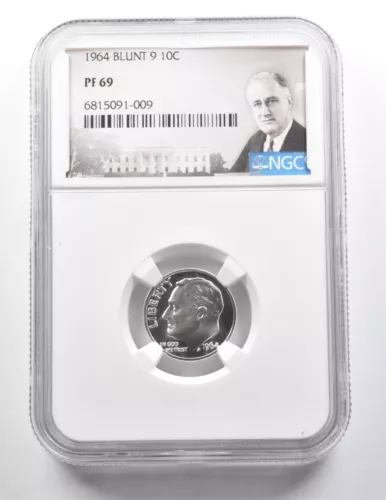 1964 Roosevelt Dime Blunt 9 PF69 NGC *9512