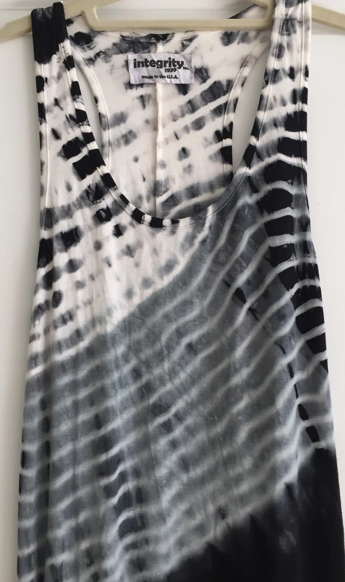 Integrity 1939 Black White Gray Tie Dye Racerback Maxi Dress Size 2
