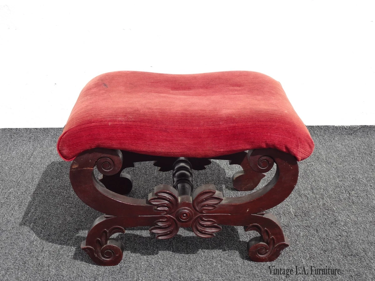 Vintage French Country Red Bench Footstool Ottoman Stool