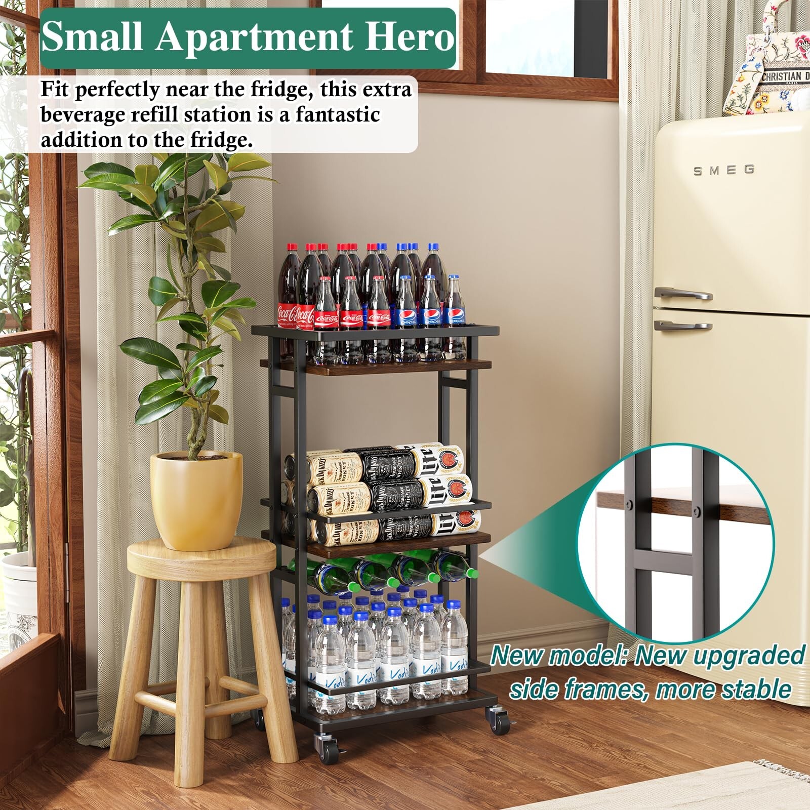 4-Tier Liquor Cabinet with Wine Rack, Mini Bar Cart for Home, Small Liquor Ba...