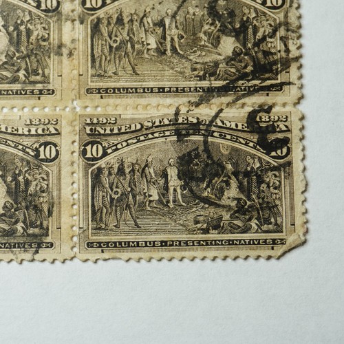 UNITED STATES 1893 Columbus 10c Sepia SG 242 Used Block - Picture 6 of 10