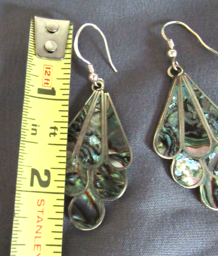Vintage Silver Abalone Shell drop dangle earrings Mexico Alpaca - Picture 4 of 4