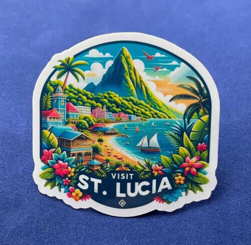 St. Lucia, Stickers, Weatherproof Sticker, Travel Journal, Suitcase Sticker, - Picture 1 of 5