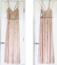 Adrianna Papell Blush Blouson Beaded Criss Cross Back Long Gown Dress Size 2