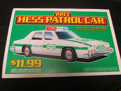 Vintage Hess 1993 Hess Patrol Car Counter Top Display Sign 18"x12"