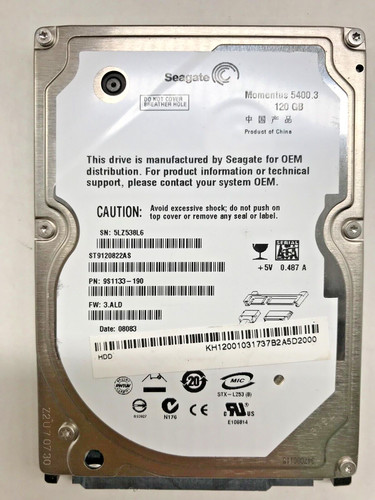 120 GB SATA NOTEBOOK FESTPLATTE Seagate Momentus ST9120817AS 9S1133 2,5''#NFP688