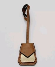 Michael Kors Hang Tag Key Fob Charm Brown Gold tone Leather Strap 8.25 in