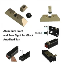 Aluminum Tan Front Rear Sight 6.5 mm For Glock 17 19 22 23 24 26 27 31 34 35