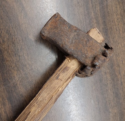 Vintage Antique Primitive Rustic Hammer Farm Tool w Wood Handle & Iron Head USA