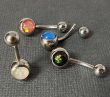 4pc Value Pack Opal Glitter Set Belly Rings 14g Navel Naval Body Jewelry