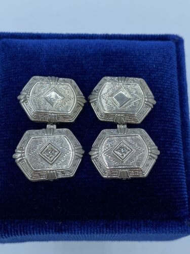 VTG Edwardian 14K White Gold Cufflinks Diamond Accent 3.6 Grams - Picture 2 of 10