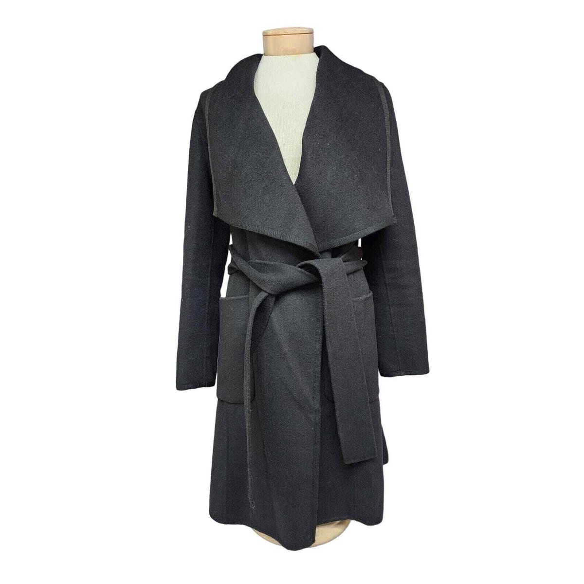 Diane Von Furstenberg DVF Black Trench Wool Blend Coat Womens m